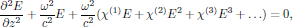 $$
  {{\partial^2 E}\over{\partial z^2}}
   +{{\omega^2}\over{c^2}}E
   +{{\omega^2}\over{c^2}}(\chi^{(1)}E+\chi^{(2)}E^2+\chi^{(3)}E^3+\ldots)=0,
    $$