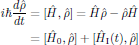 $$
  \eqalign{
  i\hbar{{d\hat{\rho}}\over{dt}}
    &=[\hat{H},\hat{\rho}]
     =\hat{H}\hat{\rho}-\hat{\rho}\hat{H}\cr
    &=[\hat{H}_0,\hat{\rho}]+[\hat{H}_{\rm I}(t),\hat{\rho}]\cr
  }
  \eqno{(1)}
$$