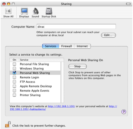 Starting the local apache server